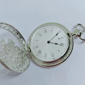 PM7055 luxury design dragon skeleton roman dial calendar mechanical movt silver pocket watch in bulk
