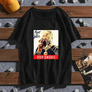 Pop Smoke Print T-Shirt Black Fashion Color Printing T Shirt Quick Dry Apparel Aesthetic Clothing Vogue Rapper Mens T-Shirt