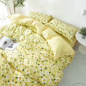 Promotion Autumn 100% Polyester Sanding Plain Duvet Cover Bed Flat Fitted Sheet Pillow Case Bedding Set
