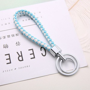 PU leather craft key chain  Braided Rope custom brown leather metal keychain with logo
