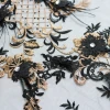 Ready goods hand lace embroidery fabric with stones with feather on korea mesh