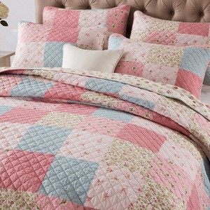 Reasonable price high quality quilted 100% cotton patchwork bedspread set