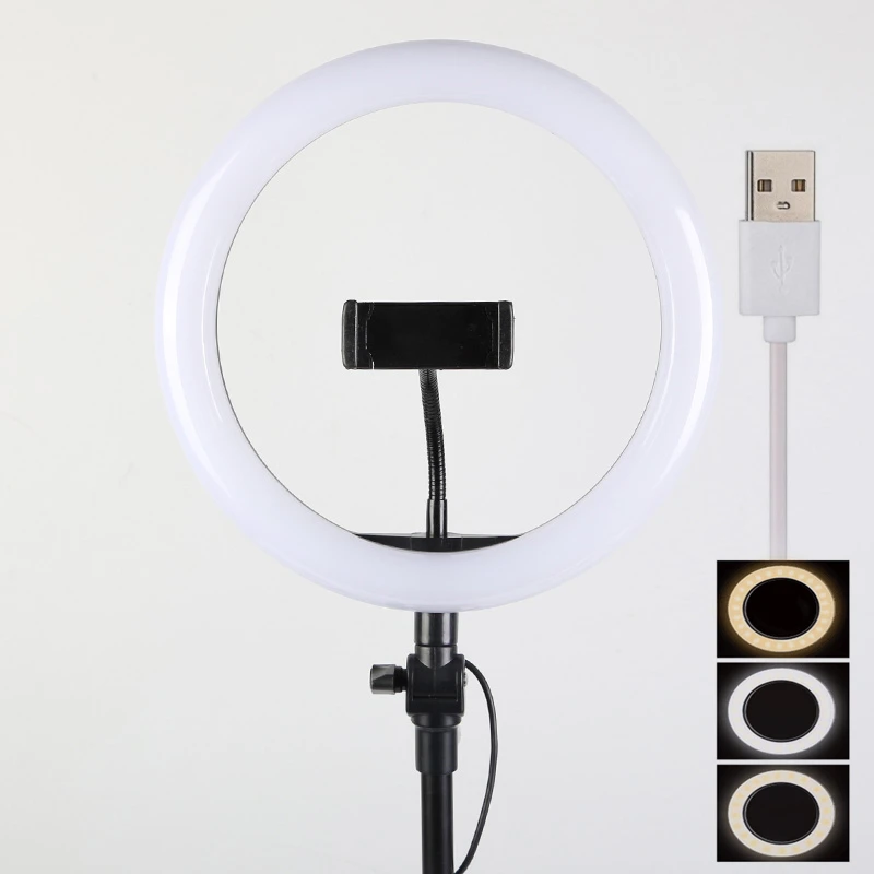 Rechargeable Led Portable Holder Cell Charging Selfie Camera Dimmable 13 14 LED Live Video Makeup Ring Relfie Light