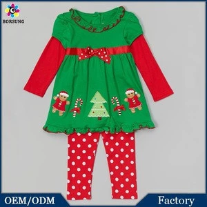 Red/Green Long Sleeve Christmas Girls Clothing Sets , wholesale children&#039;s boutique clothing