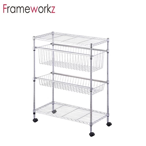 Restaurant Kitchen Stainless Steel Storage Rack/Adjustable Stainless Steel Shelf/4 Tiers Wire Shelving Trolley Trolley
