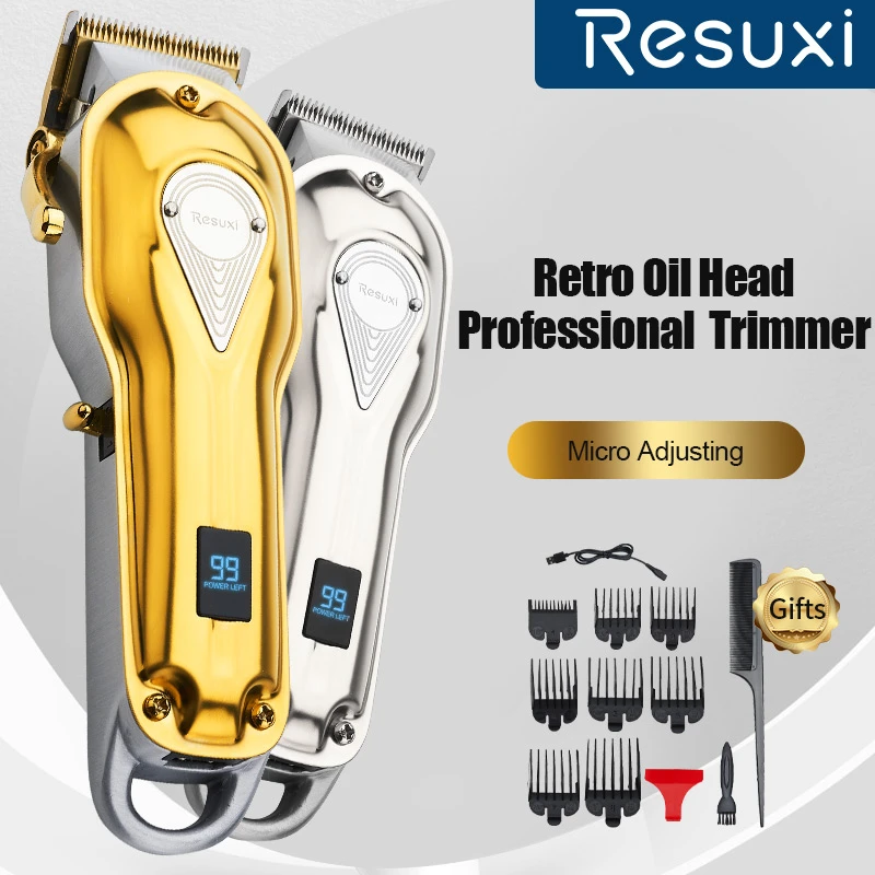 Resuxi gold rechargeable cordless hair clippers barber clipper hair professional adjustable lcd display electric hair clippers