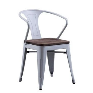 Retro Iron Chair Industry Colorful Solid Wood Seat Metal Restaurant Chairs Cafe Armchair Black