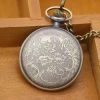Retro Vintage Bronze Necklace Pendant Roman Numeral Pocket Watch with Chain