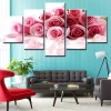 Romantic natural design 5 panel Pink Rose Canvas Painting Art Flower wall Picture For Living Room home decoration