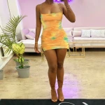 rx-d052267k in stock  club mini skirts pleated spaghetti strap dresses women summer casual tie dye dress