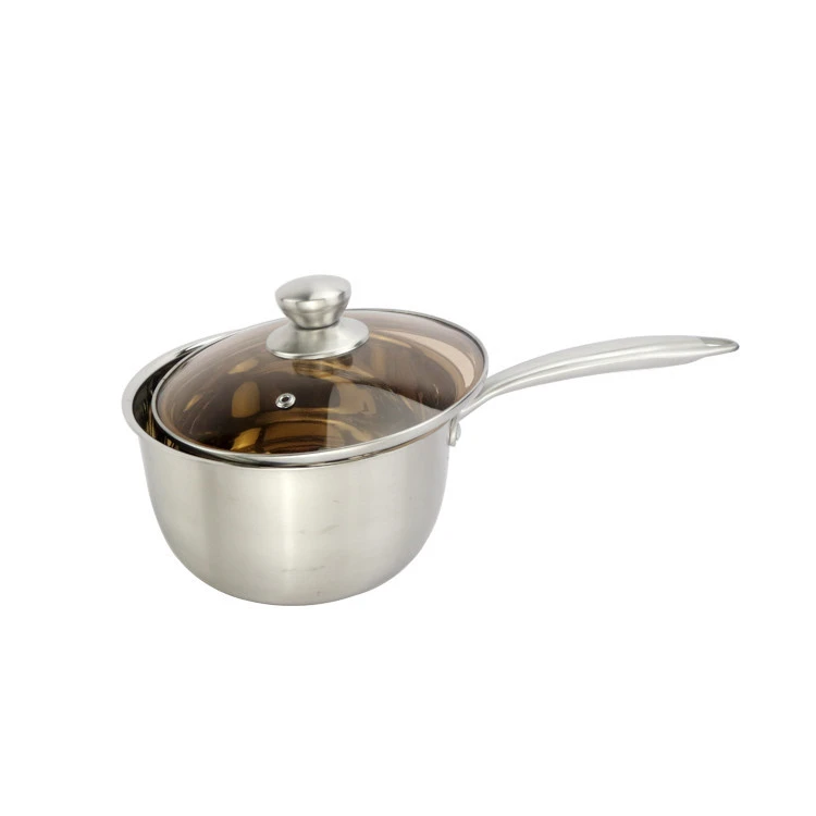 Sauce Pan Milk Boiling Pot 304 Stainless Steel Biryani Soup Stock Cooking Pot with Single Handle Using for Gas Induction Oven