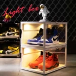 side open magnetic clear stackable shoe box led lights acrylic sound control led light shoe storage sneaker box  with lighting