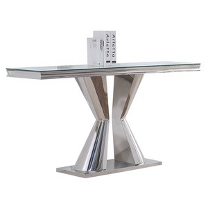 silver metal frame plexiglass top corner console table
