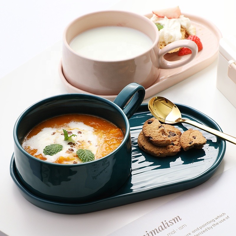 Simple Style One Person Ceramic Tableware Set Breakfast Afternoon Tea Salad Cereal Bowl And Plate Set