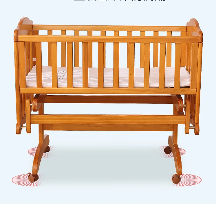 Small cheap pine wood baby crib with cradle