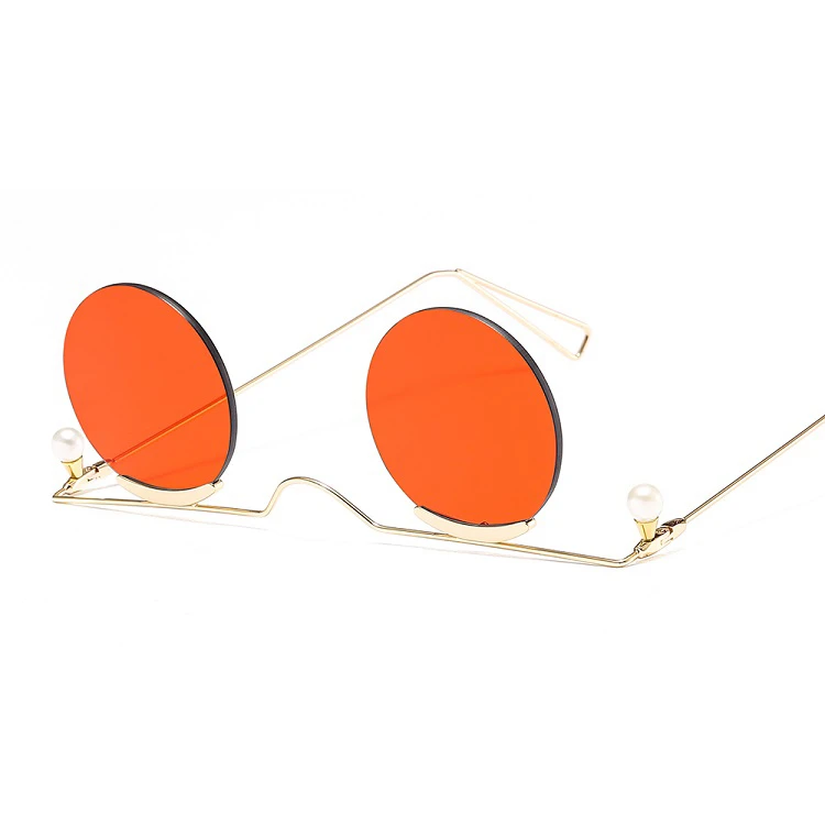 Small  Cuttle Fish Womens Sunglasses Trendy Luxury Rimless Round Pearl Sunglasses