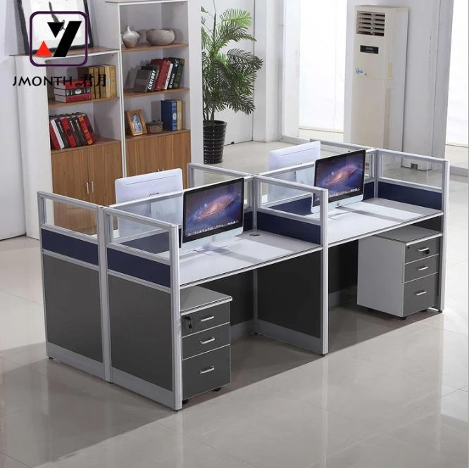 Small office workstation modular computer desk with clear glass screen workstation