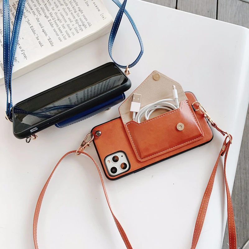 Smart mobile phone pouch holder wallet luxury cell phone case with strap