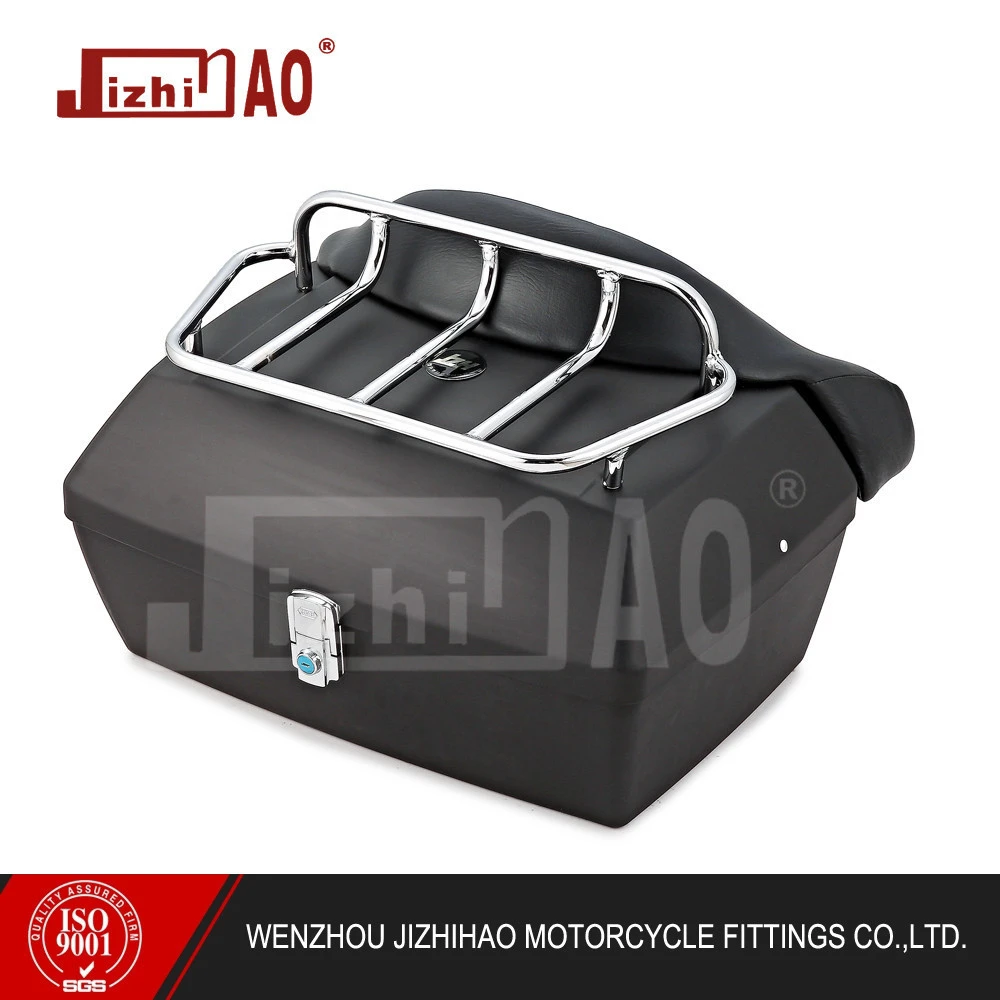 Soft leather backrest motorcycle trunk tail box with top rack 525B