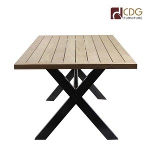 Solid Wooden Top Table Outdoor Dining Table With Teak Wooden Top