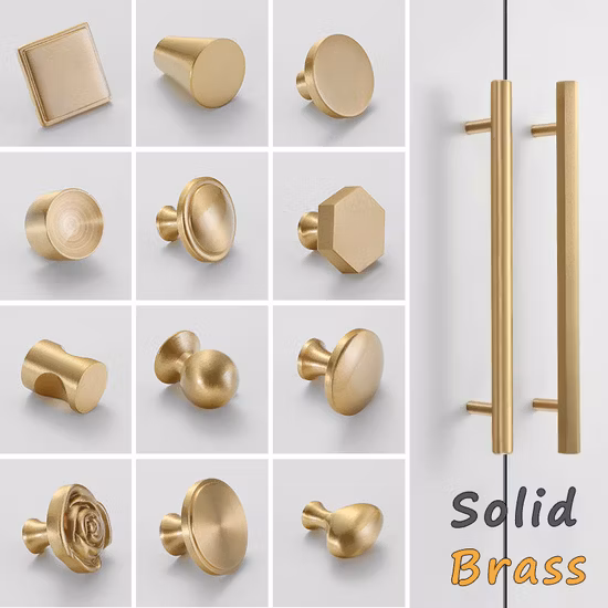 Import Koppalive Modern Luxury Solid Brass Furniture Cupboard Drawer Pull Knob Brushed Gold Kitchen Cabinet Door Handle from China