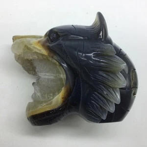 special decorative natural hand carved agate geode carving tiger head Natural crystal  tiger crystal craft for gifts