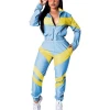 Sportswear 2-piece set Ladies jogging suit solid color two-color stitching long-sleeved windbreaker suit