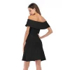 spring autumn summer fashion shoulder off elegant lady black short knitted dress