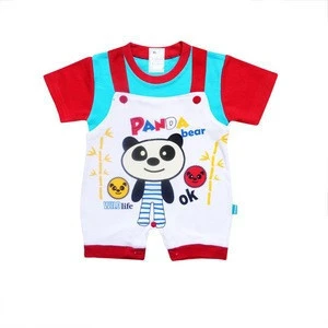 Spring Wear Cotton Baby Clothes Romper With Inner Tee For Baby Boys 3 to 6 month with detail on Panda Embroidery 1603