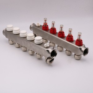 Stainless steel manifolds kit c/w adjustable flow meter for floor heating systems