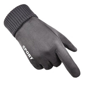 Suede Gloves men&#39;s winter Korean version of Whole Refers to Warm and Velvet Touch Screen Outdoor Proof Wind Run Driving riding