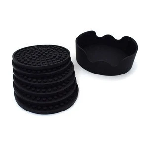 Sweettreats 6pcs/set Silicone Drink Coasters with Holder for Coffee Mug Cup Glass Antislip Table Placement Dishwasher Safe Pad