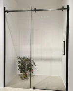 Tempered Glass Sliding Door Fashion Simple Shower Enclosure Door Screen Matte Black Finish