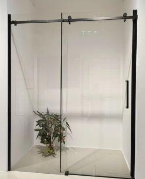 Tempered Glass Sliding Door Fashion Simple Shower Enclosure Door Screen Matte Black Finish