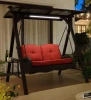 Terrace Fashion Rattan 2 Person Swing Chair With PC Awning Carbon Steel  Led Light Patio Swing