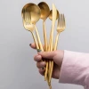 titanium matte gold cutlery set luxury saudi golden spoon fork knife set SS 18 8 manufacturer