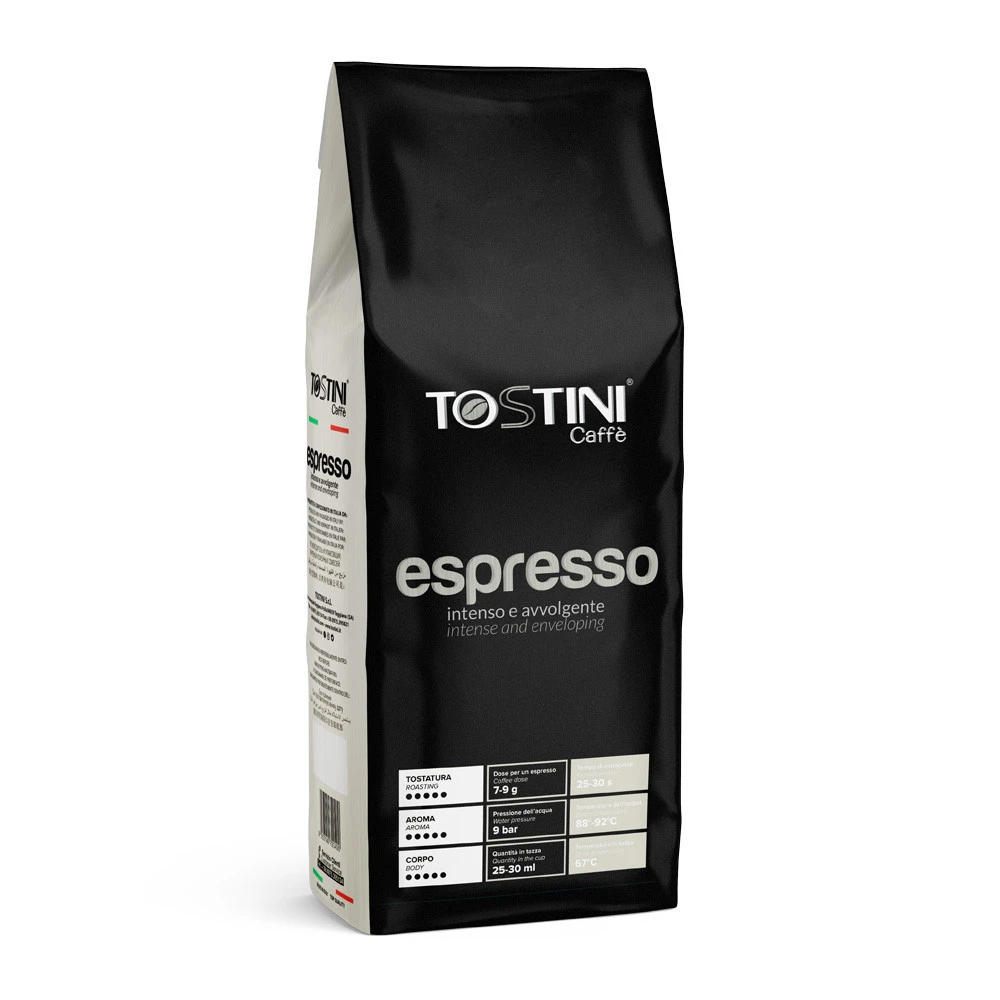 Tostini Top Quality Coffee Espresso Coffee Beans Pack of 1 Kg with Aroma-Seal valve Made in Italy for Domestic and Professional