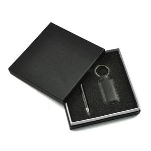 travel promotion classical leather pen keychain corporate men business christmas gift set