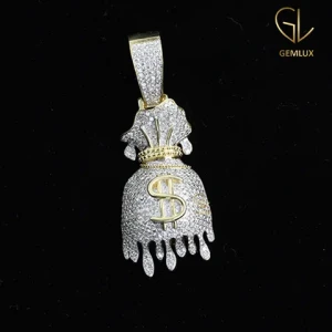 Trendy Design Iced Out Lab Grown Diamond With Solid Gold Dollar Sign Money Bag Hip Hop Pendant With Certificate