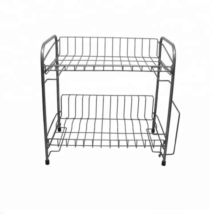 Two-tiers Stainless Steel Kitchen Cabinet Corner Dish Rack