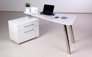 Unique design custom white high gloss painted MDF wooden modern computer table white office desk with side cabinet