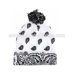 Unisex winter acrylic jacquard paisley skull knitted pom hat