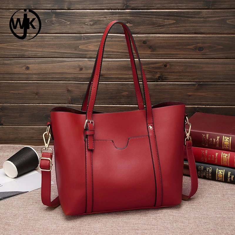 vintage large capacity women pu leather tote handbag with straps fashion ladies designer style brown leather handbags