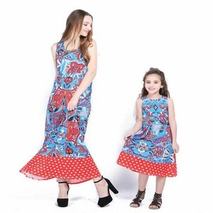 Vintage Print Clothes Women Long Dress Wholesale Mommy And Me Apparel