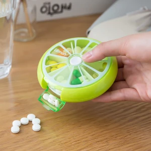 Weekly Rotating Pill Box Travel Pill Splitter Organizer Case Medicine Box 7 Day Tablet Container