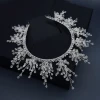White Beads Crystal Wedding Crown Tiara Headpiece Handmade Bridal Hair Accessories Crowns Tiara for Bride