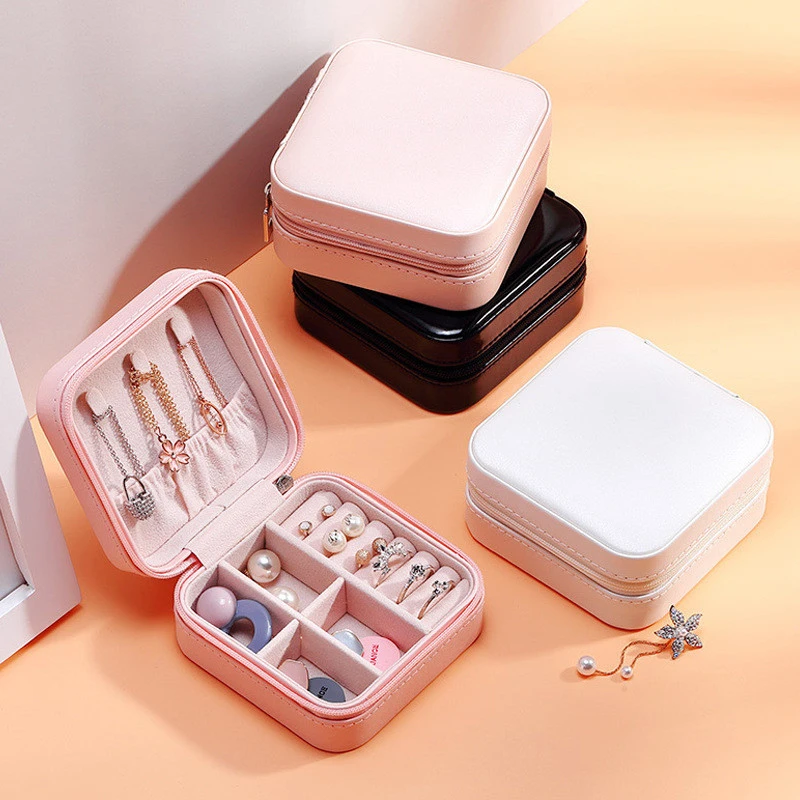 White Jewelry Box Packaging Earring Ear Stud PU Leather Portable Jewel Case Jewellery Packaging Gift Boxes Travel Jewelry Box