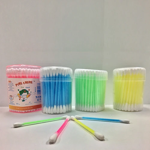white make-up plastic stick cotton bud swab, double tip cotton buds ear clean tools cotton swab WJF-006