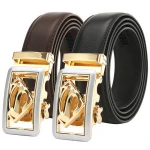Wholesale Automatic Buckle Men's Real Leather Ratchet Dress Belt with Gift Set Box Pack