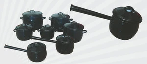 Wholesale enamel cookware, enamel cook pot with long handle, enamel bellied pot